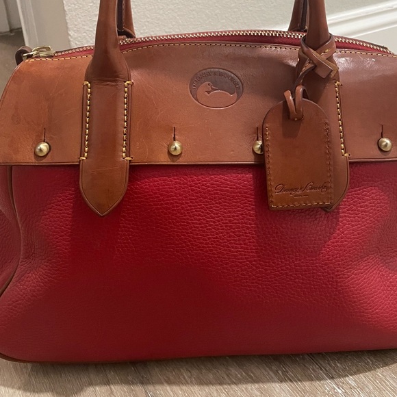 Red Pebble and Brown Leather All Weather Dooney and Bourke Handbag Bag - Picture 4 of 11